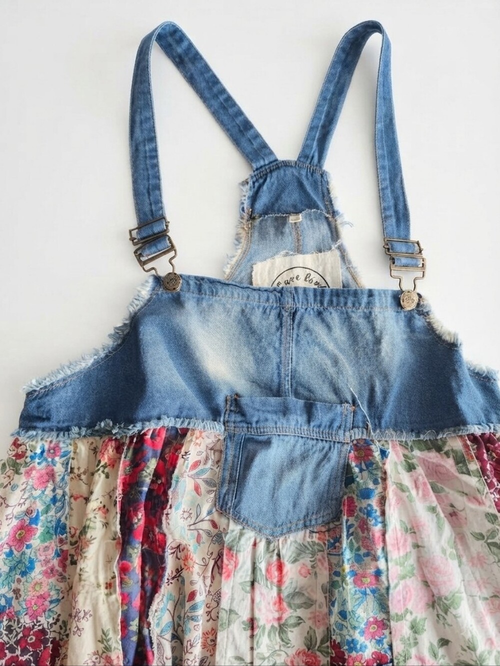 Patchwork Floral Maxi Skirt with Denim Bib - Multicolor - Picture 6 of 12
